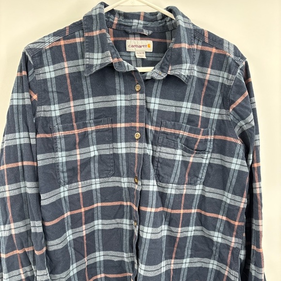 Carhartt Button Shirt blue Flannel Plain Long Sleeve Youth Size XL (16/18) - Picture 3 of 16